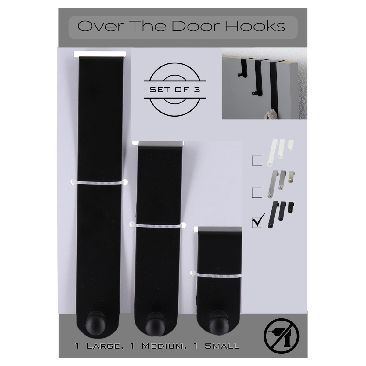 Adjustable Over The Door Hooks - 3-Piece Door Hanger Set for Clothing and Accessories 9690108